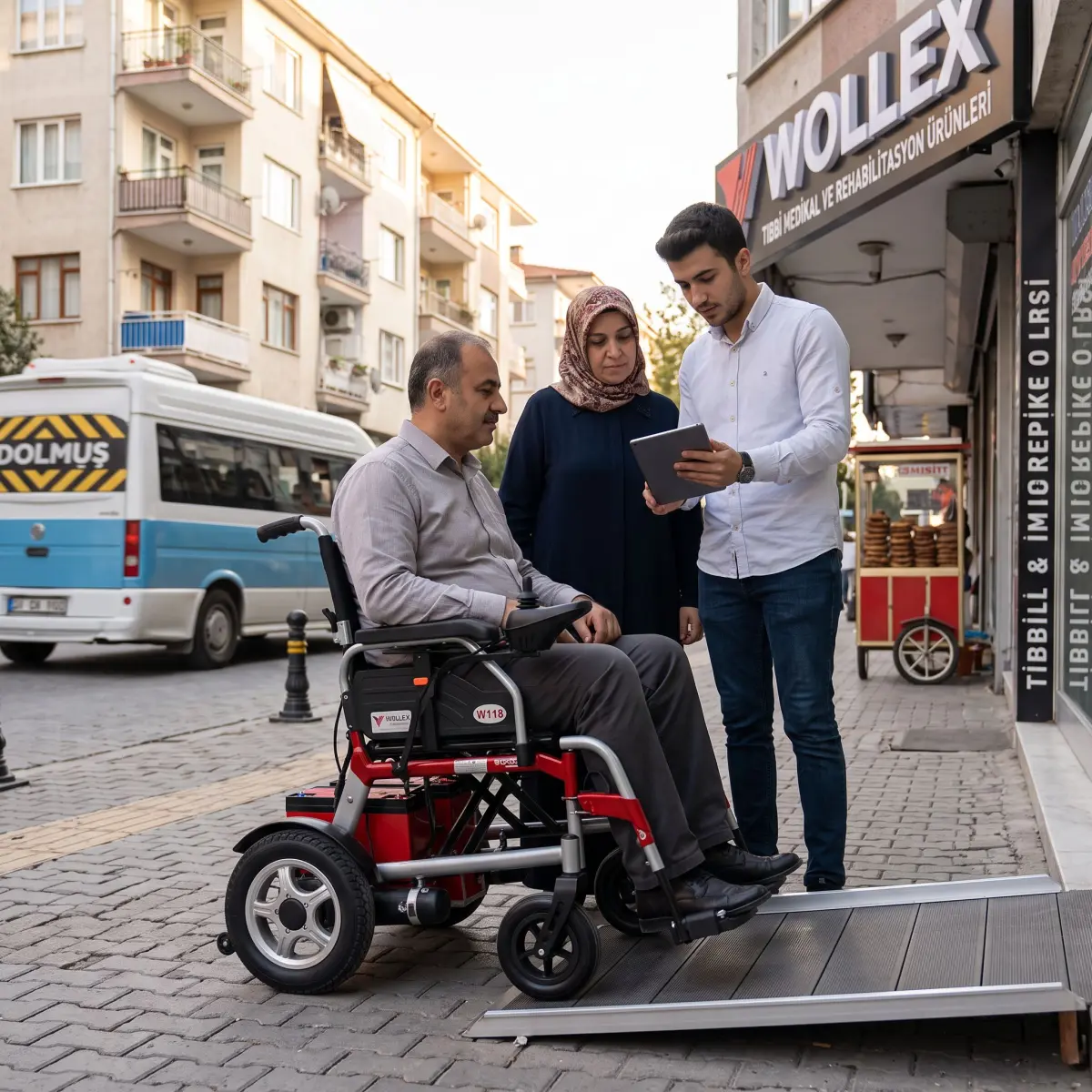 Akülü sandalye satın alırken fatura ve vergi avantajını inceleyen kullanıcı